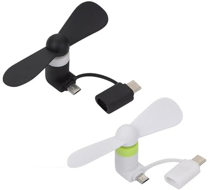 KARELLS Mini-Handy-Lüfter,Mini-Handy-Ventilator,2 PCS Tragbarer USB Lüfter,Tragbarer Kühler Rotierender Ventilator,USB Ventilator Klein Leise,2-in-1-Lüfter,für Android-Telefone/Type-C-Telefone