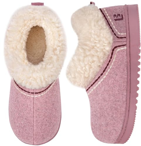 LongBay Women's Cosy Bootie Slippers Memory Foam Ladies Warm House Shoes Non-Slip Indoor Outdoor Pink,3-4