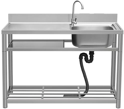 Évier de cuisine d'extérieur à simple lavabo avec établi – Évier de service indépendant pour un usage commercial – Durable, facile à nettoyer, idéal pour les restaurants et la restauration