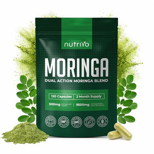 Moringa Capsules 10,000mg | High Strength Dual Action Rosabella Moringa Extract and Powder Formula | 120 Capsules - 2 Months Supply | Pure Moringa Capsules - No Fillers, No Binders, No Additives