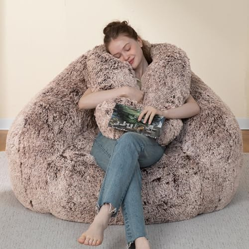 Achicsofar Bean Bag Chair for Adults Kids Giant Fluffy Plush Bean Bag Sofa with Filler Faux Fur Rabbit Shaped Beanbag Chairs Comfy Accent Floor Couch for Gaming, Reading in Bedroom, Living Room, Dorm