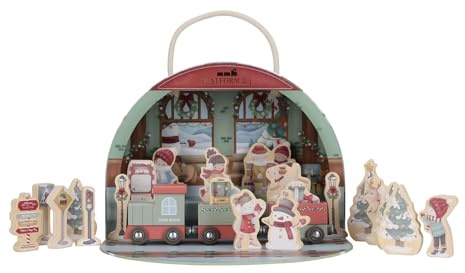 Little Dutch Adventskalender Weihnachtskalender Spielzeugadventskalender Eisenbahn Zug Holz mit Spielfiguren im Koffer - für Mädchen und Jungen ab 2 Jahren - Weihnachten