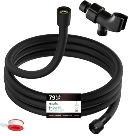 79 Shower Hose,Explosion Proof Anti Winding Showerhead Hose,Adjustable Shower Head Holder,Used In Showerheads Spray Bidet Bathing Toilet Cleaning Flexible RV Shower Hoses Replacement (Black)