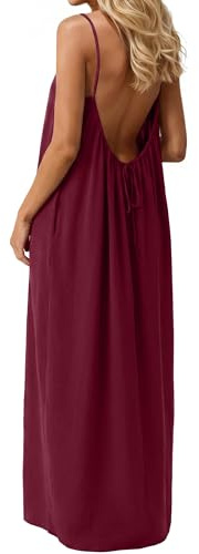 IWOLLENCE Maxi Dresses for Women UK Backless Cami Dress Flowy Long Loose Casual Strappy Sleeveless with Pockets for Holiday Beach Wear