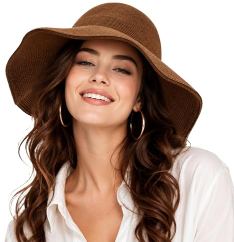 AYPOW Mode Large Bord Chapeau de Paille pour Femme, Protection UV Respirant Plage Chapeau de Soleil, Pliable Réglable Casquettes d'été Capeline pour Adolescent Fille Extérieur Vacances Voyages