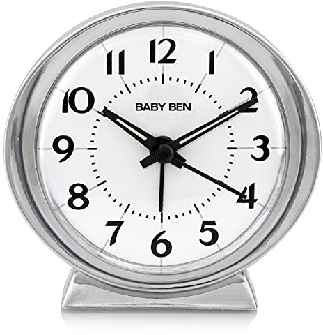 Westclox Classic Baby Ben Alarm Clock - Authentic 1964 Design, Reliable Beep White Alarm Clock, Battery Operated, Metal Bezel