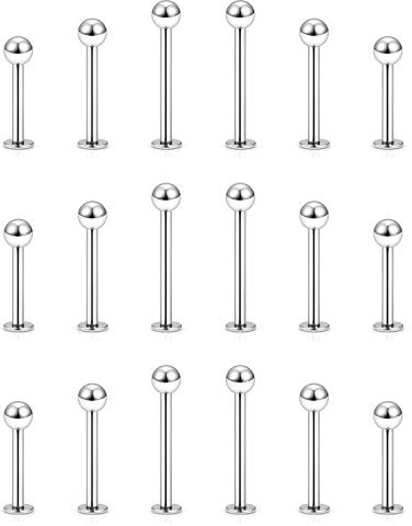 Yaalozei 16G Lip Labret Monroe Medusa Ashley Nose Ring Stud Stainless Surgical Steel Long Short Snake Bite Silver Tragus Helix Cartilage Earring Bar Barbell Piercing Jewelry Women Men 8mm 10mm 12mm