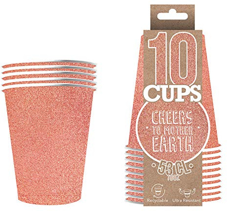 Pack de x10 Gobelets Scintillants Roses Dorés | Gobelets Américains 53cl avec Paillettes | Beer Pong Qualité Premium | Verres Recyclables Ultra Résistants en Carton | Créé par OriginalCup®