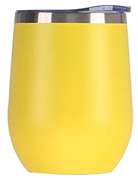 Gteller 12 oz bicchiere di vino in acciaio inossidabile senza stelo con coperchio, doppia parete isolato tazza da viaggio Perfetto per vino, caffè, bevande, champagne, cocktail (giallo)