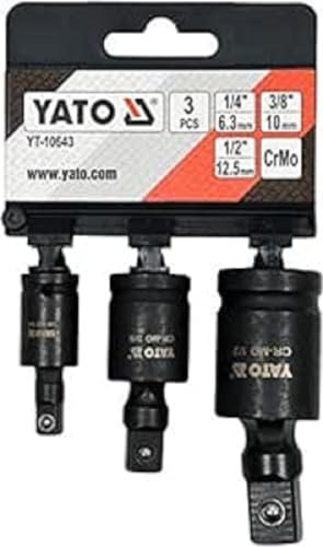 Yato Impact Juego de juntas universales de 3 piezas de acero Cr-Mo de 1/4, 3/8 y 1/2 (YT-10643)