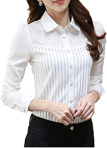 Taiduosheng Chemise vintage en mousseline de soie avec col montant pour femme, Dentelle vintage., L