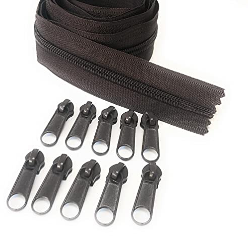 ADS - Cerniera continua in nylon n. 5 con cursori, chiusura lampo n. 5, con 10 estrattori (marrone (Mustang - 304), 196,8-5 metri)