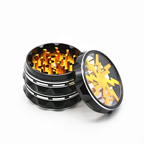 Grinder Metallo Trita Spezie Peperoncino Erba Lega di Alluminio 63mm Tritino Macina Caffé Erbe Macinapepe Pepe Spice 4 Pezzi con Setaccio per Polline - Fulmine Giallo