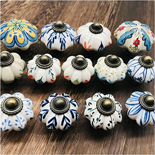 Tbkoly Ceramic Knobs Door Handle Cabinet Drawer Pull,1PCS China Blue and White Porcelain and Handle Children's Room Decoration Drawer Pumpkin Handle Door Knob(Color:I) (Color : J)