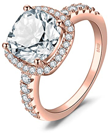 JewelryPalace Bague de Fiançailles Anneau d'Alliance pour Femme, Coussin 3ct Zircone Cubique en Argent 925, Plaque Or Rose Mariage Promise Engagement Cadeau Anniversaire Magnifique, Bijoux femme,