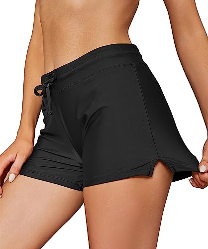 SHEKINI Calzoncillos tipo bóxer para mujer, color liso, tankini, bañador, verano, cordón ajustable, pantalones de bikini deportivos