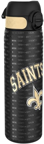 NFL New Orleans Saints Leichte Edelstahl Trinkflasche, 600 ml/20 oz, nicht isoliert, auslaufsicher, leicht zu öffnen, sicherer Verschluss, spülmaschinenfest, Klappdeckel, passt in Getränkehalter