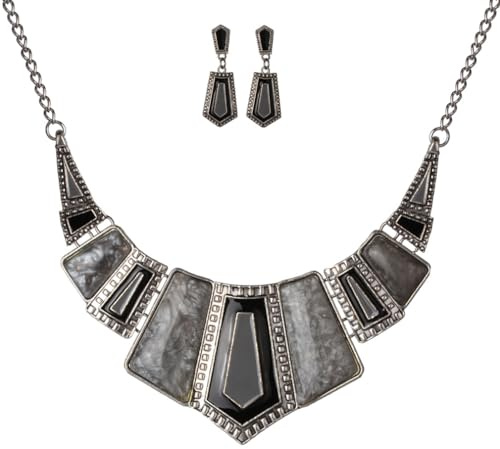 Yazilind Set di Gioielli con Collana e Orecchini Irregolari, Stile Etnico Vintage, Colore Grigio, Per Donna di Diverse Età