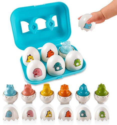 Matching Eggs for Toddlers, 6pcs Montessori Dinosaur Egg Toys for 1 2 3 Years Old Boys Girls Educational Color & Shape Sorter Toys Easter Basket Stuffers Sensory Baby Toys Egg Puzzle Learning Toys