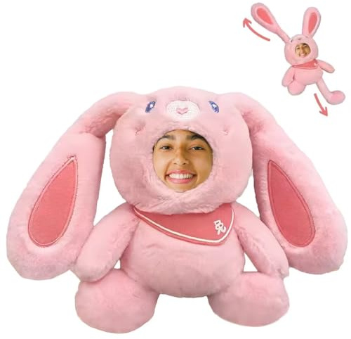 Animal en peluche lapin de Pâques personnalisé porte-clés- Peluche lapin rose personnalisable, un lapin extensible, cadeau avec la photo du visage de votre enfant !