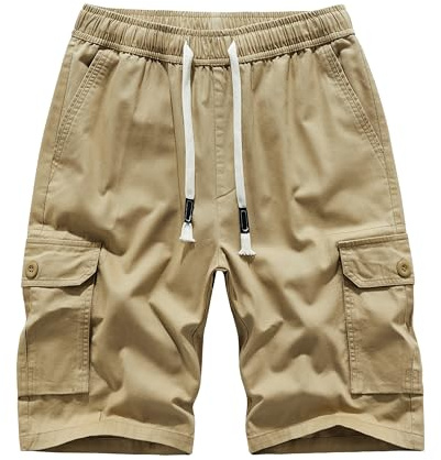 MakingDa Algodón Cargo Shorts Hombre Cuerda Ajustable Cintura Elástica Bolsillo Utilitario Slim Correr Caminar Acampar Pantalón Corto Hombre Ligero Clásico Bermuda Deporte Vacaciones Playa Caqui XXXXL