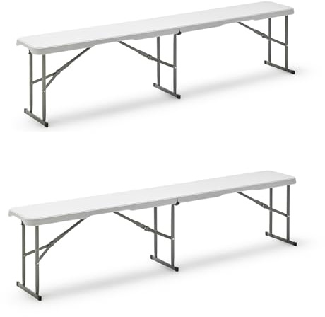 KG KITGARDEN - Pack de 2 Bancos Plegables Portátiles Multifuncionales, 180x28x43cm, Blanco