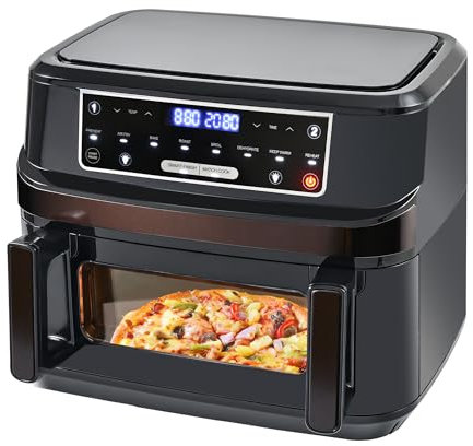 12L Heißluftfritteuse Einzel- und Doppelkammern Einstellbar, Emphsism XXL Airfryer mit Touchscreen 8 Programme, Heissluftfritteuse mit Sichtfenster
