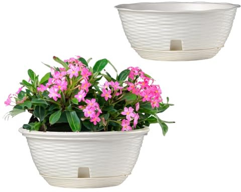 GarPet 2er Set Pflanzschalen für draußen Bonsai Topf Blumenschale Grabschale Weiß 30 cm