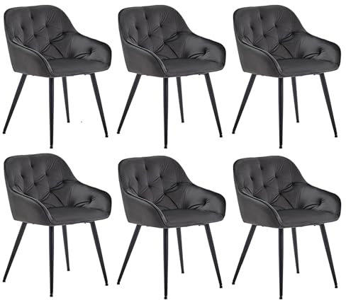 CLIPOP Esszimmerstühle 6er Set Samt Armlehnenstühle Gepolstert Polsterstuhl Küchenstuhl Wohnzimmerstuhl Freizeitstuhl mit Armlehne und Metallbeinen,Grau