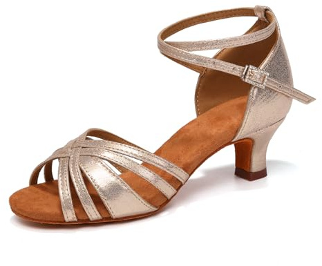 YCALCP Latindansskor för kvinnor Öppen tå Satin Salsa Bachata Tango Öva dansskor,811-Guld-5cm,EU 37.5