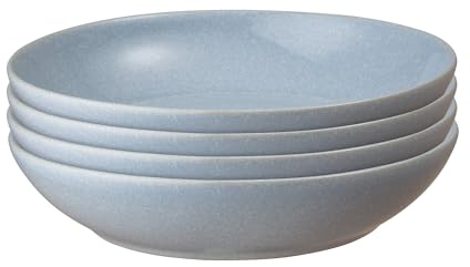 Denby - Sky Blue Set of 4 Pasta Bowls - 1050ml Capacity - Dishwasher Safe Ceramic Crockery - Glazed Bowl Set for Dinner & Lunch - Pasta Dishes for Rice, Noodles - Chip & Crack Resistant Stoneware