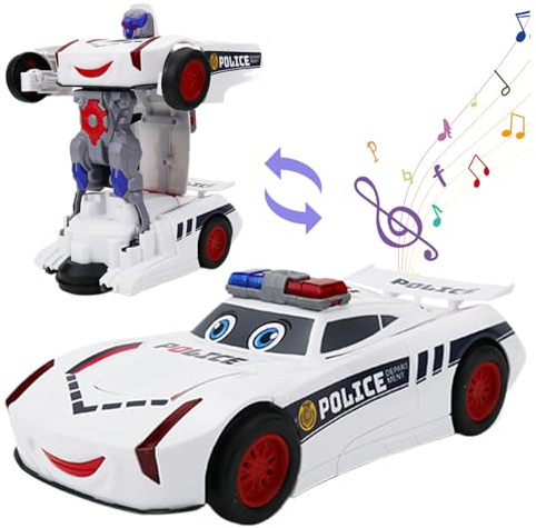 Jorzer Jouet de Police Jouet Transformable à 360 degrés Rotation Drifting Robot Car avec des Batteries LED et du Son à télécommande alimentée pour Les Enfants, des