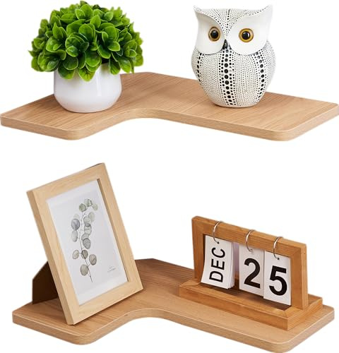 Gieanoo Corner Floating Shelves,Set of 2 40cm Corner Shelves Wall Mounted Rustic Wood Hanging Shelves for Display and Storage L Shape Wall Shelf for Bathroom Bedroom Kitchen Living Room(Natural)