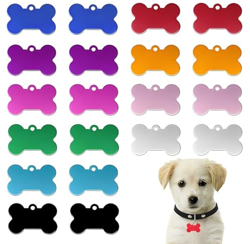 20 Pezzi Targhetta Cane Targhetta per Cani Medaglietta Medagliette da Incidere Targhetta in Alluminio con Forma di Osso Vuota Targhette per Cani e Animali Domestici Multicolore