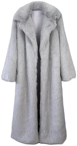 Cardigan Maxi en Fausse Fourrure hirsute pour Femmes, Manteaux Longs Parka mi-vêtements Moelleux (Gris,M)