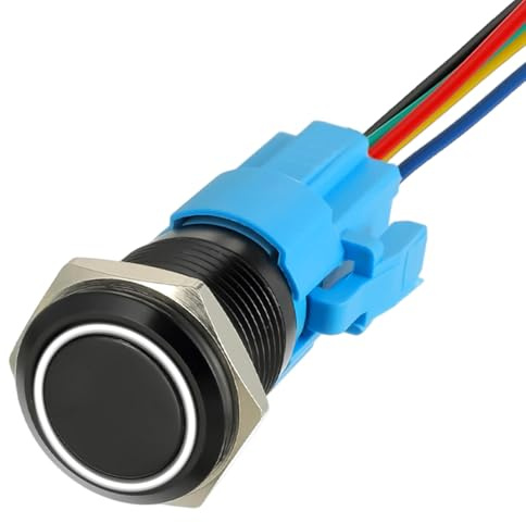 JAMHER 19mm 12V DC interrupteur à bouton poussoir autobloquant 1no1nc interrupteur SPDT avec interrupteur étanche à LED annulaire pour trou de montage de 0,74 avec prise de courant (Blanc)