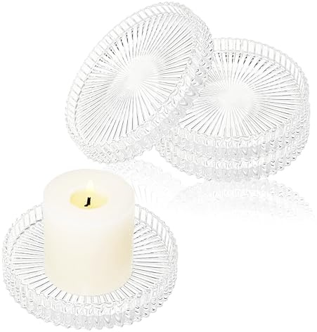 GETRICH Lot de 4 assiettes à bougie en verre transparent de 9 cm - Dessous de verre transparent pour bougies piliers - Dessous de verre pour décoration de fête, décoration de table, mariage, Noël, spa