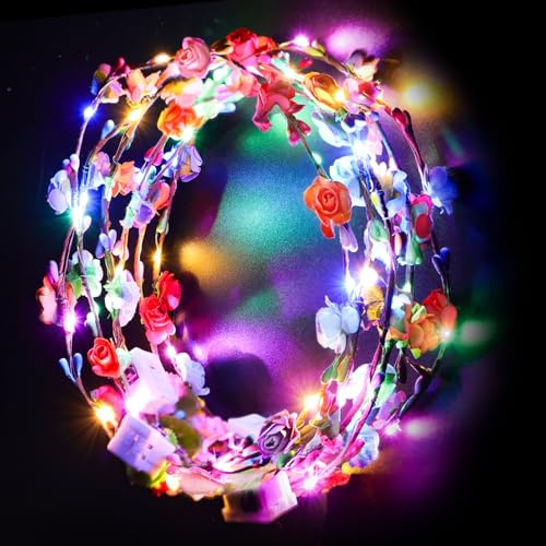 12 fasce di fiori LED luminose – corone di fiori regolabili per feste, matrimoni, festival, accessori per capelli per donne e ragazze