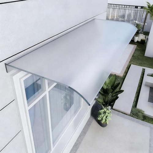 Auvent Porte d'Entrée avec Plaque Polycarbonate - Marquise Porte d'Entrée Transparente, Système Extensible pour Terrasse et Balcon,Disponible en Tailles sur Mesure Frosted 40x110cm/15.7 x43