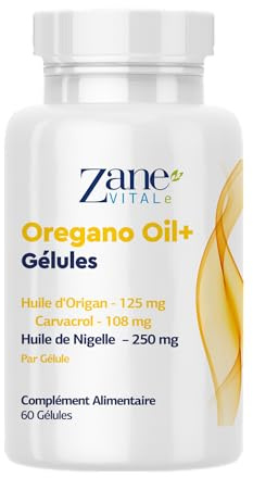 Zane Oregano Oil+ Gélules d'huile d'origan et d'huile de nigelle – avec carvacrol et thymoquinone – Complément alimentaire. Sans OGM, sans gluten – 60 gélules de Zane Vital.