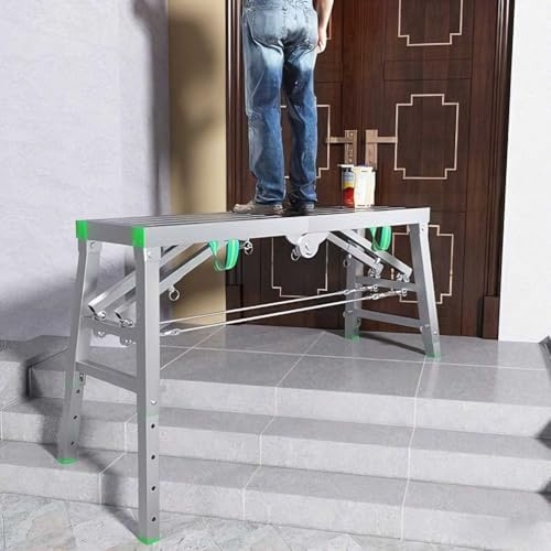 Portable Foldable Scaffolding Scaffold Tower Ladder Stool Bench, Adjustable Height, with 400 kg Duty Rating, For Home, Workshop, Garage And Construction Site,001,140 * 40cm