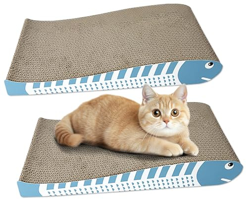 2PCS Cat Scratching Board, Cat Cardboard Scratcher, Kitten Scratcher | Double-Sided Scratch Board for Cats, Cute Cat Scratch Pad, Large Curved Cat Scratching Mat, Stop Cat Scratching Carpet