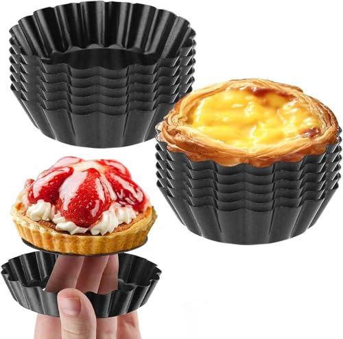 NEXROLA Tartelettformar 8 cm x 12 stycken, rund pajform, non-stick-beläggning, tarteform med lyftbotten, tartelettformar av kolstål, tårtformar, återanvändbara