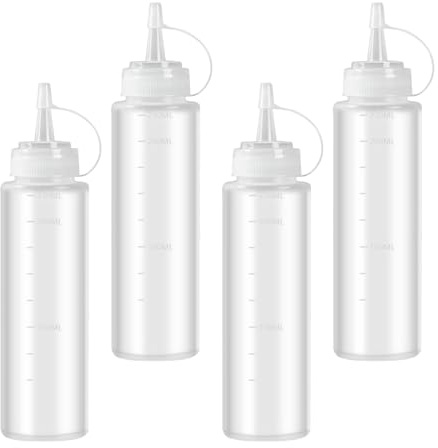 ShiJiuYou 4 Pz 240 ML Bottiglia da Spremere, Bottiglia Squeeze di Plastica, Flacone Dosatore in Plastica con Tappo, Flacone Dispenser per Ketchup Salse, Maionese, Olio Oliva, Pittura