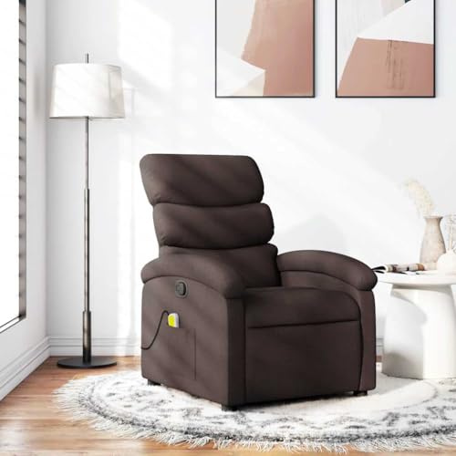 LoogCape Fauteuil inclinable de Relaxation Marron foncé Tissu Confortable avec Massage par Vibrations, réglable jusqu'à 135 degrés, idéal pour Salon, Chambre ou Bureau