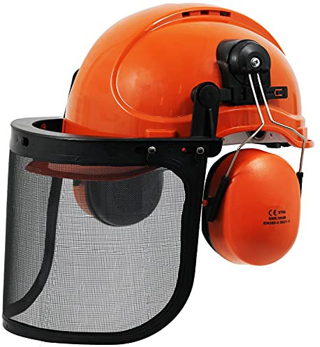 Spares2go Sicherheitshelm für Kettensägen, mit Netzvisier und Ohrenschutz