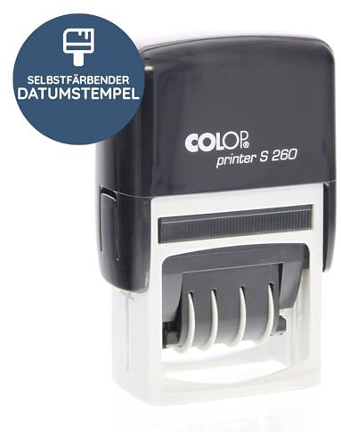 stempel-fabrik – Colop Printer S 260 Custom Datumsstempel mit Wunschtext personalisieren – selbstfärbender Stempel zur korrekten Beschriftung von Dokumenten, Belegen & Rechnungen (45x24 mm | 3 Zeilen)