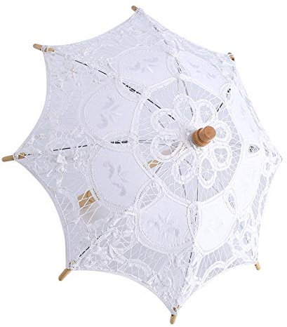 Spitzenschirm Vintage Hochzeit Regenschirm Stickerei Spitze Dekoration Regenschirm Requisiten Party Dekoration Hochzeitsfotos (S-Weiß)