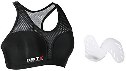 BRITX Ladies Sports Bra, Karate, Taekwondo, Thai, MMA, Boxing, Kickboxing Guard (Black, S)