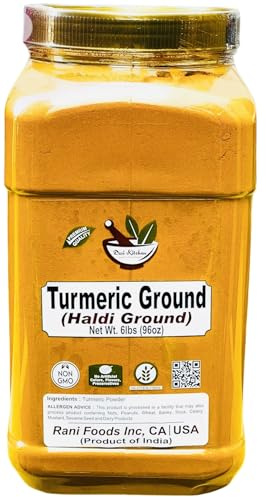 Desi Kitchen Turmeric Ground (Haldi Powder) 6lb (2.72kg) (High Curcumin Content) PET JAR, Bulk ~ All Natural 100% Pure